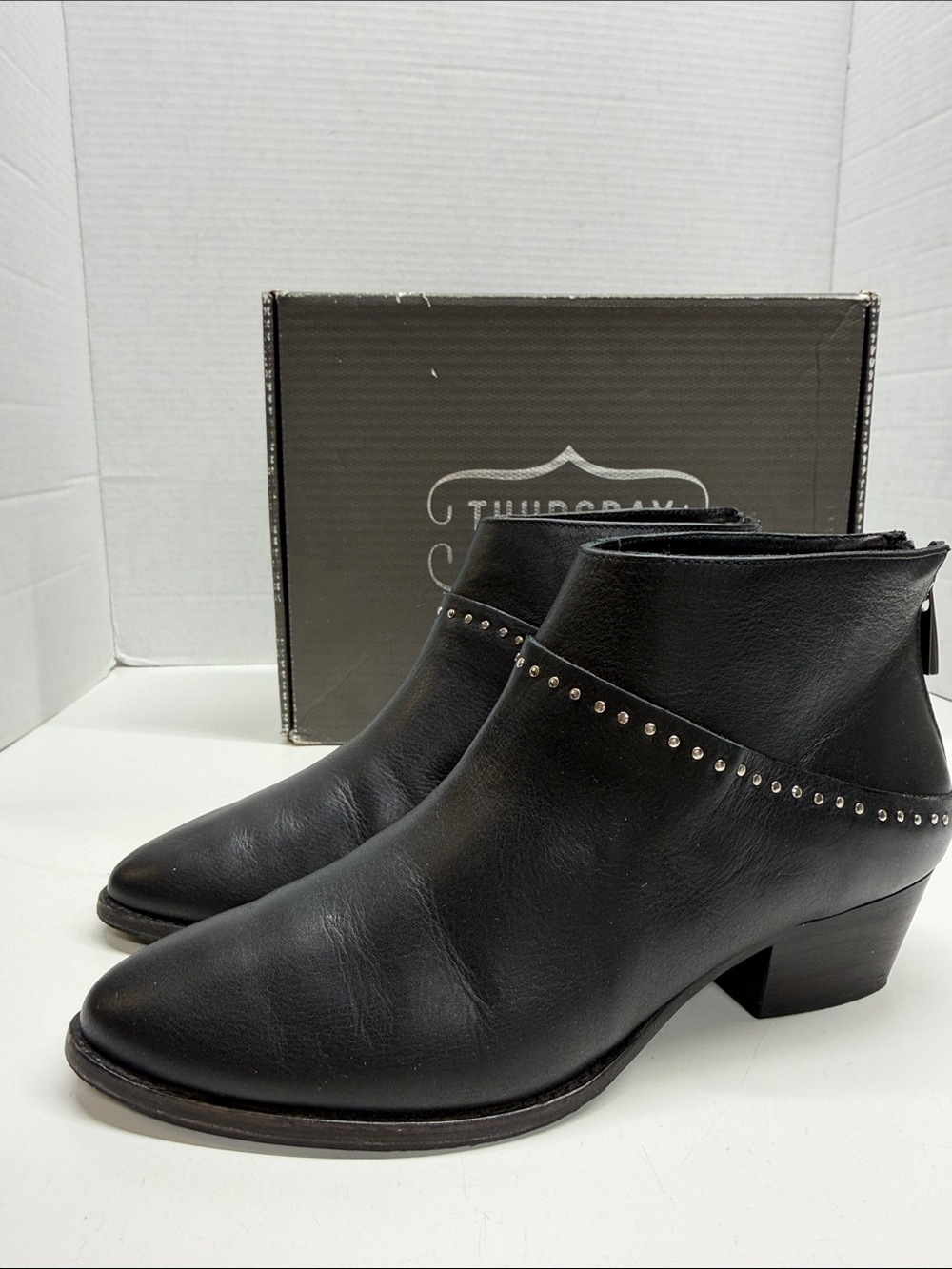 Thursday Boot Co Rein Ankle Boots Leather Studded Booties Back Zip Black Size 8 - Picture 4 of 8